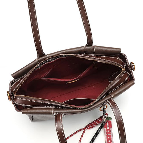 GELANNI – Travel Bag for Women & Girls, Premium PU Handbag with Bottom Rivet, Comes with Adjustable & Detachable Strap, An Ideal Gift for Female – Dark Brown